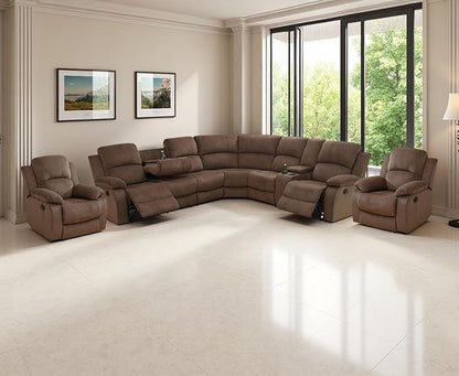 Recliner Sectional Couch Set, Living Room Furniture Sets, Brown Corduroy Reclining Sectional Sofa and 2 Reclining Chairs with Drop-Down Table, Cup Holder and Storage Console for Bedroom