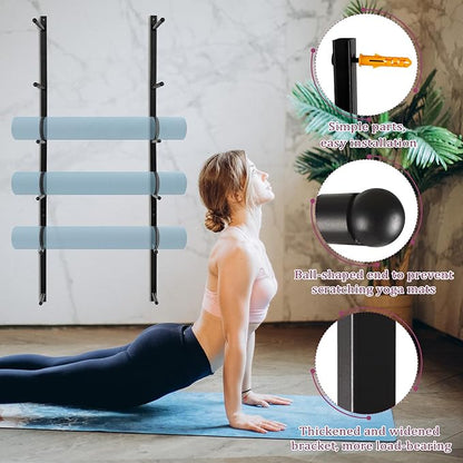 Yoga Mat Holder Wall Mount Yoga Mat Storage Holder Yoga Mat Organizer Skateboard Wall Mount for Foam Rollers Skateboard Ski Board