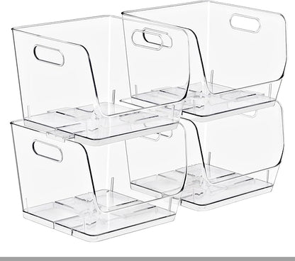 Sorbus Stackable Storage Bins Open Front, Clear Stackable Storage Bins, Pantry Bins for Storage and Organization, Acrylic Stackable Bins for Kitchen, Clear Pantry Organizer Bins (Medium Sqware 4 Pack)
