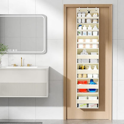 Over The Door Organizer, 7 Tier Door Hanging Organizers with 7 Large Pockets 12 Side Pockets, Behind Door Storage Hanging Shelves for Closet Bathroom Bedroom Nursery