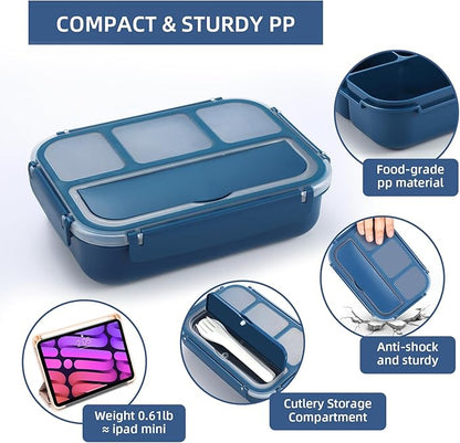 QQKO Bento Box Adult Lunch Box, Lunch Containers for Adults Men Women, Kids Lunch Boxes for School with 4 Compartments, Sauce Container, Utensils and Muffin Cups, Navy