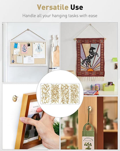 Uniclife 100 Pcs Picture Hangers, Picture Hanging Kit, 4 Size Picture Hanging Hooks, Picture Hanging Nails, Long Picture Hooks for Photo Frame Art Mirror and Décor, Gold