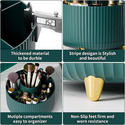 360° Rotate Makeup Brush Holder Organizer, Makeup Organizers Countertop, Makeup organization and Skincare Storage for Vanity, Desktop, Bathroom (Green)