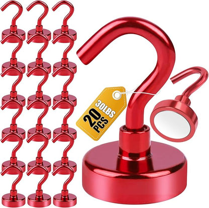 DIYMAG Magnetic Hooks, 30Lbs Strong Heavy Duty Cruise Magnet S-Hook for Classroom, Fridge, Hanging, Cabins, Grill, Kitchen, Garage, Workplace and Office Etc, (20 Pack-Red)
