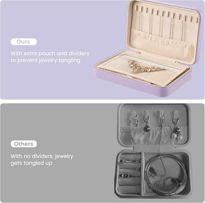 Lolalet Travel Jewelry Case for Women Girls, Travel Jewelry Organizer Box with Mirror & Clear Storage Bag, Small Portable Earring Necklace Bracelet Ring Case, Birthday Valentine Gifts -Large, Purple