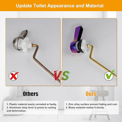 Hibbent Universal Metal Side Mount Toilet Handle Replacement Kit, Brass Toilet Flush Tank Lever with Stainless Steel Flapper Chains for Most Toilets, Rainbow