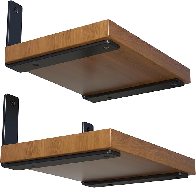 4-Pack 4 Inch Heavy Duty Shelf Brackets, Premium Floating L Bracket for Wall, Kitchen, Mantel Shelves Support | Quarter Inch (1/4") Thick | Black Powder Coated Steel