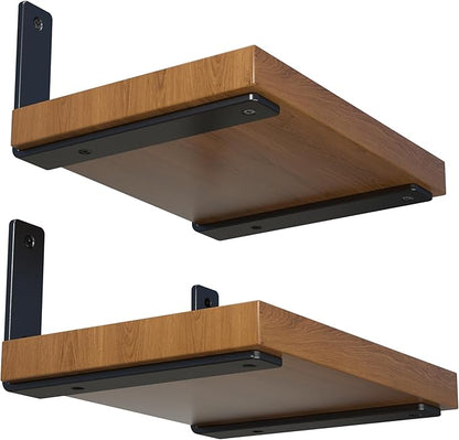 4-Pack 6 Inch Heavy Duty Shelf Brackets, Premium Floating L Bracket for Wall, Kitchen, Mantel Shelves Support | Quarter Inch (1/4") Thick | Black Powder Coated Steel