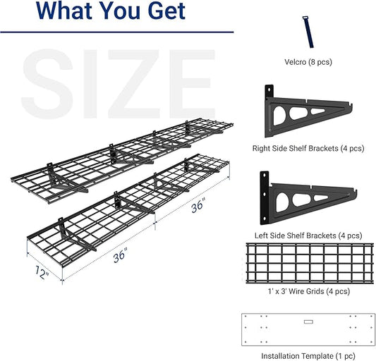 FLEXIMOUNTS 12-inch-by-72-inch Wall Shelf Garage Storage Rack Wall Mounted Floating Shelves,1x6ft,Black, 2-Pack, Classic Series