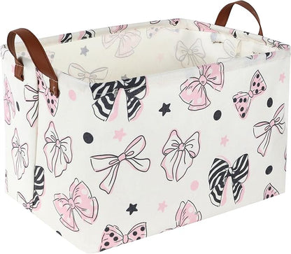 Essme Rectangular Pink Girls Basket ,Kids Storage Box, Mother's Day Basket,Girl Storage Baskets Organizer with Handles for Girls Room Decor,Gift Bins.(Bowknot )