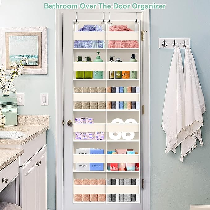 Heavy Duty Over The Door Organizer 6 Tiers, Extra Large Behind Door Storage of 12 Big Front & 12 Mesh Pockets, 80lb Weight Capacity, Hanging Doors Storage Organizer for Closet Bedroom Nursery, Beige