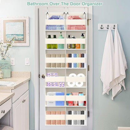 Heavy Duty Over The Door Organizer 6 Tiers, Extra Large Behind Door Storage of 12 Big Front & 12 Mesh Pockets, 80lb Weight Capacity, Hanging Doors Storage Organizer for Closet Bedroom Nursery, Beige