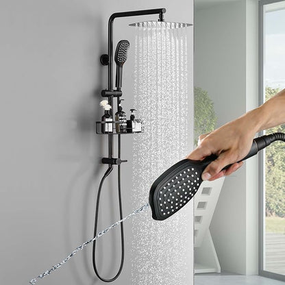 SonTiy 12 Inch Rainfall Shower System with Handheld Spray, High Pressure Rain Shower Head with Jet Spray, Luxury Bathroom Shower Fixtures with Adjustable Slide Bar & Shower Caddy, Oil Rubbed Bronze