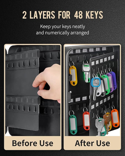 Uniclife 48 Position Key Cabinet with Combination Lock Resettable Black Digital Security Storage Box Steel Key Organizer with Colorful Key Tag Labels Stickers and Hooks