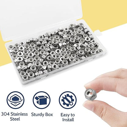 150 Pack 10#24 Nylon Insert Locknuts,304 (A2-70) Stainless Steel Lock Nuts,Standard Inch Thread Nylock Nuts