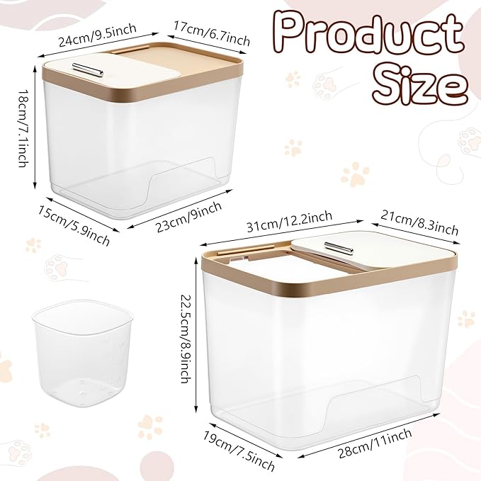Lounsweer 4 Piece Pet Food Storage Container Dog Cat Treat Storage Container Large Airtight Rice Dispenser with Measuring Scoops for Dog Cat Bird Food Flour Kitchen Supplies(Clear,11 Lb, 22 lb)