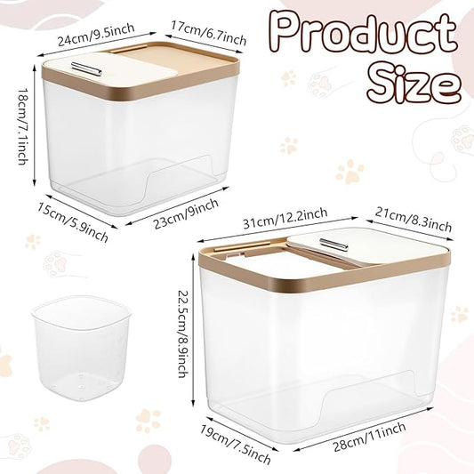 Lounsweer 4 Piece Pet Food Storage Container Dog Cat Treat Storage Container Large Airtight Rice Dispenser with Measuring Scoops for Dog Cat Bird Food Flour Kitchen Supplies(Clear,11 Lb, 22 lb)