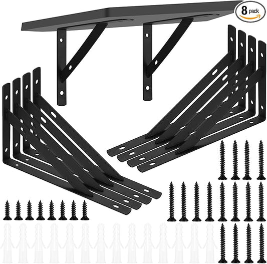 Heavy Duty Shelf Brackets - 8 Pcs Metal Wall Mount L Shaped Shelves Support Angle Brackets (7.87x4.72 inch)