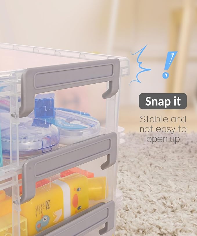 Sooez 6 Pack Extra Large Pencil Box, Plastic Pencil Case Crayon Box Bulk, Clear Marker Organizer Plastic Containers with Lid, Stackable Storage Boxes for Craft, Pen, Art, School Supply, Blue