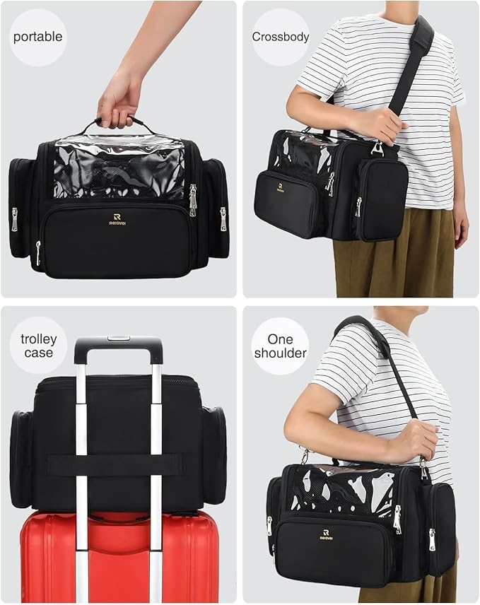 TANTO Makeup Brush Bag, Extra Large Makeup Case Professional Makeup Artist Bag Stand-up Cosmetic Bag Travel Makeup Brush Case with Shoulder Strap and Adjustable Divider