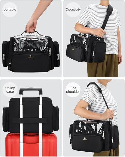 TANTO Makeup Brush Bag, Extra Large Makeup Case Professional Makeup Artist Bag Stand-up Cosmetic Bag Travel Makeup Brush Case with Shoulder Strap and Adjustable Divider