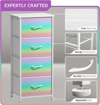 Sorbus Kids Dresser with 4 Drawers - Storage Chest Organizer Nightstand - Steel Frame, Wood Top, Tie-Dye Fabric Bins for Clothes - Wide Furniture for Bedroom, Hallway, Nursery, Closet, & Apartment
