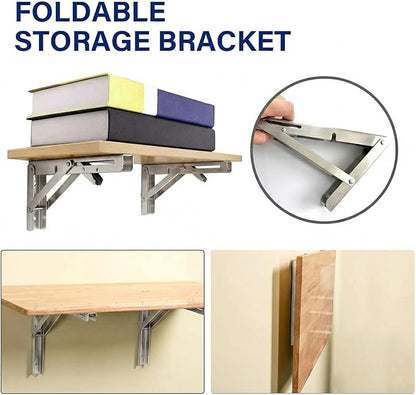 Stainless Steel Folding Shelf Brackets 20 Inch - Heavy Duty Wall Mount Brackets for Foldable Table, Collapsible Space-Saving Shelf Hinge, Rust-Resistant for Indoor Outdoor Use