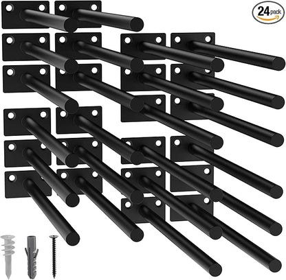 LEOPO 24-Pack 10 inch Floating Shelf Brackets, Hidden Shelf Bracket for Wood, Concealed Blind Shelving Support,Invisible Black Coated Brackets for DIY Decorative,Fit for Kitchen, Bathroom,Study Room