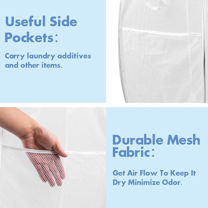 DUCOO Pop Up Hamper, 2 PCS Mesh Pop Up Laundry Hamper, Foldable Mesh Laundry Basket with Space Saving Design for Home, Dorm, Travel and Storage, White