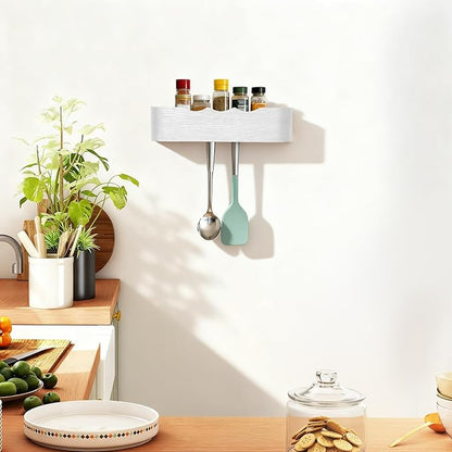 Wall Coat Rack Floating Shelves Modern Coat Rack Wall Mount with Storage Entryway Shelf Wooden Hanger 20 Inch 4 Hidden Metal Hooks for Living Room Bedroom (Wavy White, 4 Hooks)