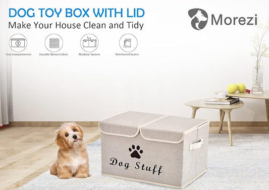 Dog toy box with lid dog storage organizer perfect basket for dog toys living room, playroom, closet, home organization and storage - Beige