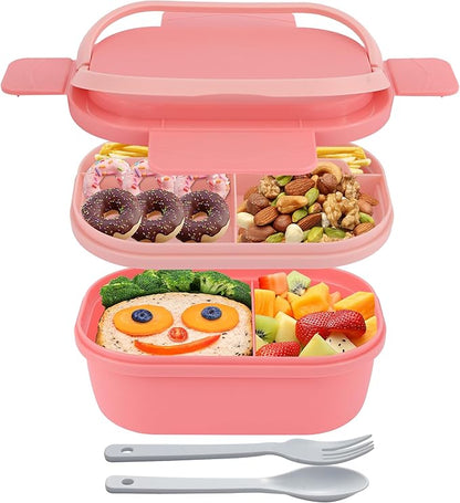 Leakproof Lunch Box, Drop-Proof Bento Box for Kids & Adults, BPA-Free Lunch Containers with Sleek Handles & Utensils, Microwave & Dishwasher Safe (Pink)