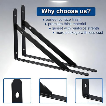 12 Inch Shelf Brackets, Set of 4 Steel Wall Bracket for Floating Shelves(Black, 12 inch 4 Pack)