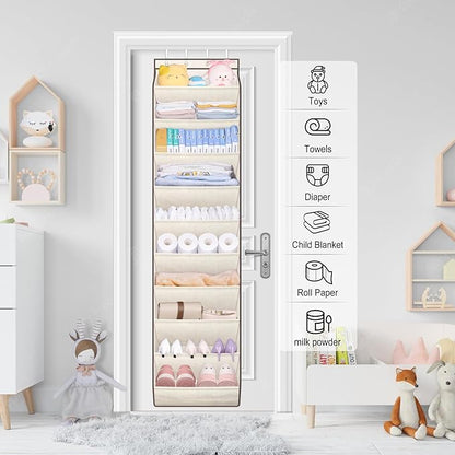SLEEPING LAMB Shoe Rack for Door, Kids Door Shoe Organizer for Closet hanger, Narrow Hanging Sneaker Storage with Large Deep Pockets for Toddler, Girl, Baby Room Decor, Beige