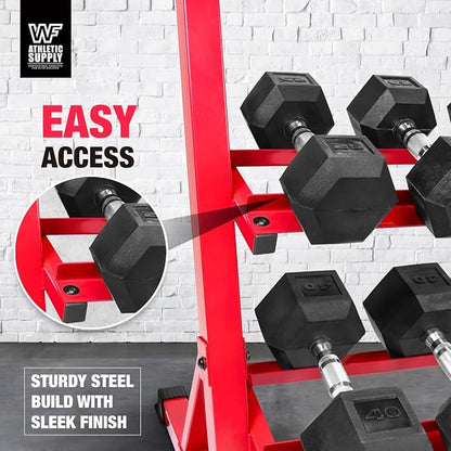 WF Athletic Supply Heavy-Duty Dumbbell Rack Stand, Weight Rack for Home Gym, Weight Holder, Available Sizes for Storage 5-50LB or 5-75LB Dumbbell Pairs, Black/Red/Green/Blue, RACK ONLY