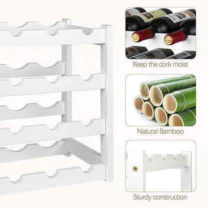 VASMIA Wine Rack, 4-Tier Bamboo Wine Racks Countertop,Sturdy and Durable Wine Storage Cabinet Shelf,16 Bottles Wine Holder for Kitchen Pantry, White