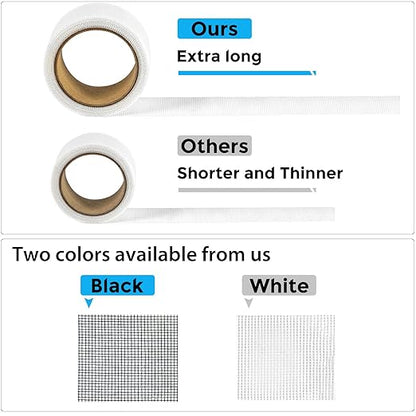 White Window Screen Repair Tape, 2 in X 30 FT (360IN) Kit for Windows or Doors, Strong Adhesive Patch Fiberglass Mesh Repair