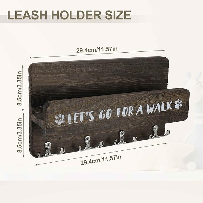 Dog Leash Holder for Wall, Convenient Storage Dog Leash Hook, Keep Leashes Organized, Brown