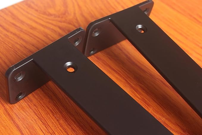8 Pack - 12 inch Black Hidden L Shelf Bracket (1/5 Inch Thicked) Iron Floating Shelf Brackets Rustic Industrial Metal Brackets for Shelf Support