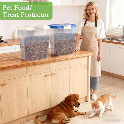 Airtight Dog Food Storage Container 10 Lbs - Slim Tall Pet Cat Food Treat Container with Lid, Scoop and Cup - Clear Plastic Dry Food Storage Bin for Dogs, Cats, Bird Seeds, Kibble, Pellets