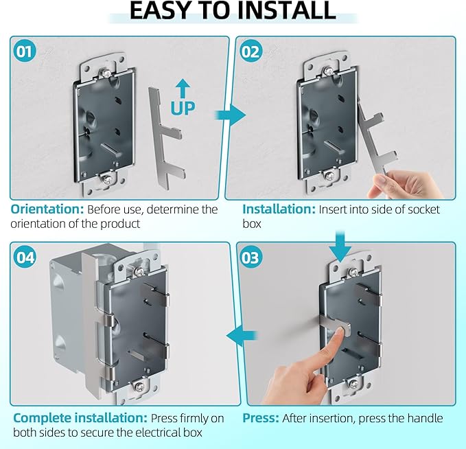 15 PCS Switch Box Straps, Electrical Box F Clips Support, Strap on Electrical Outlet Repair for Loose Outlet Fix, Electrical Device Mounts with Plaster Ears