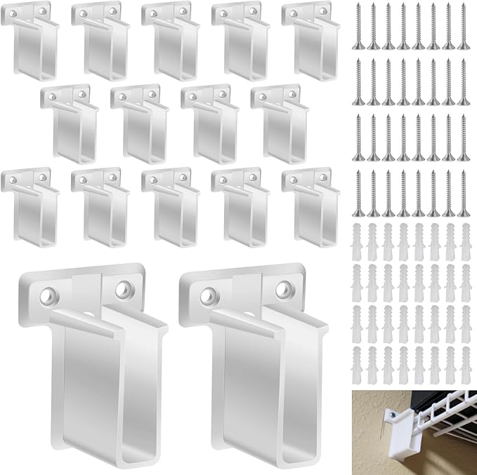 16 Pack Wire Shelf End Bracket, White Plastic Closet Shelves Brackets Closet Shelves Support Plastic Wall Mount Shelf Brackets, w/Screws and Expansion Anchors
