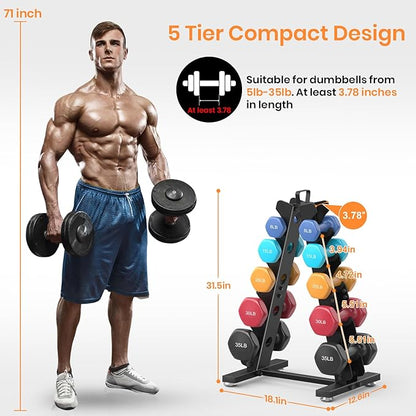 TomCare 6-Tier|5-Tier|4-Tier Dumbbell Rack Stand Only, Weight Rack for Home Gym Storage Stand for Weights Metal A-Frame Strength Training Dumbbell Holder with Handle (Dumbells not Included)