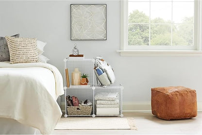 Rubbermaid 3 Piece Storage Wire Stackable Cube Set Easy Assemble White for Closet/Bookshelf/Toys Multi-Use Home Organizer