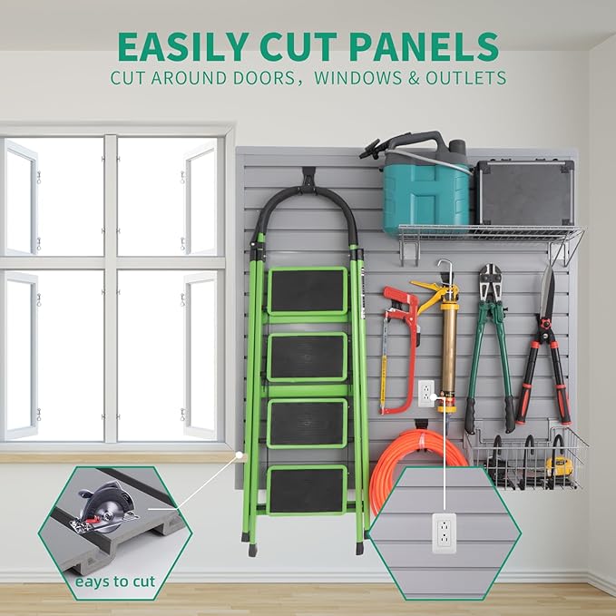 Slat Wall Paneling Garage Slat Wall Storage Systems Grey Slatwall Panels 4'x8' Power Tool Organizer Wall Mount, PVC Garage Storage & Organization Products Slate Board Panel for Retail Display