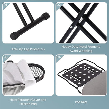 Deluxe Ironing Board with Heat Resistant Cover and Thicken Felt Pad, Heavy Sturdy Legs,Full Size Hanger Iron Board,Foldable (L-Grey)