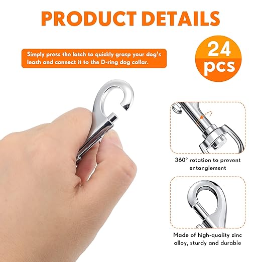 Therwen 24 Pcs Swivel Snap Hooks for Dog Leash Heavy Duty 2.76 Inch Flag Clasp Single Ended Clip Hooks Multipurpose Bolt Snap for Keychain Camera Strap Linking Pet Leash(Classic Style,0.59")