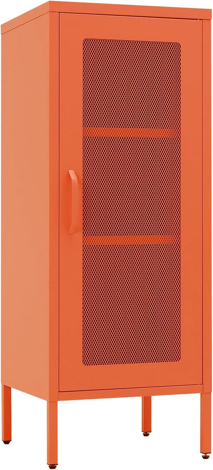Slim Metal Storage Cabinet with Mesh Doors - 42'' Tall Narrow Organizer Tower, Compact Freestanding Cabinet, Versatile Utility Storage for Home, Office, Bedroom, or Kitchen, Durable and Modern Design