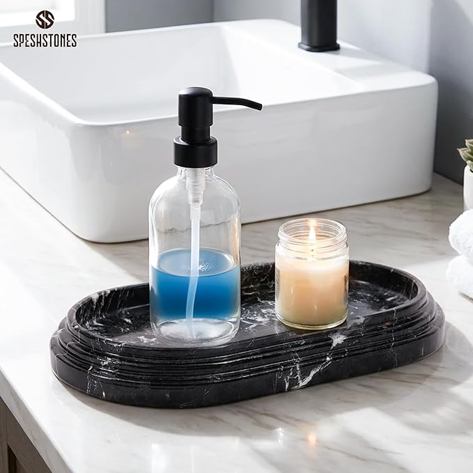 Marble Tray 9.75 Inch Handmade Black Bathroom Tray for Countertop Décor - Decorative Trays for & Gifts for her, Perfume, Candle, Jewelry & Vanity Accessories