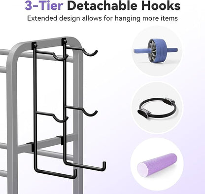 3-Tier Heavy-Duty Home Gym Storage Rack with Hooks and Smooth Wheels for Workout Gear